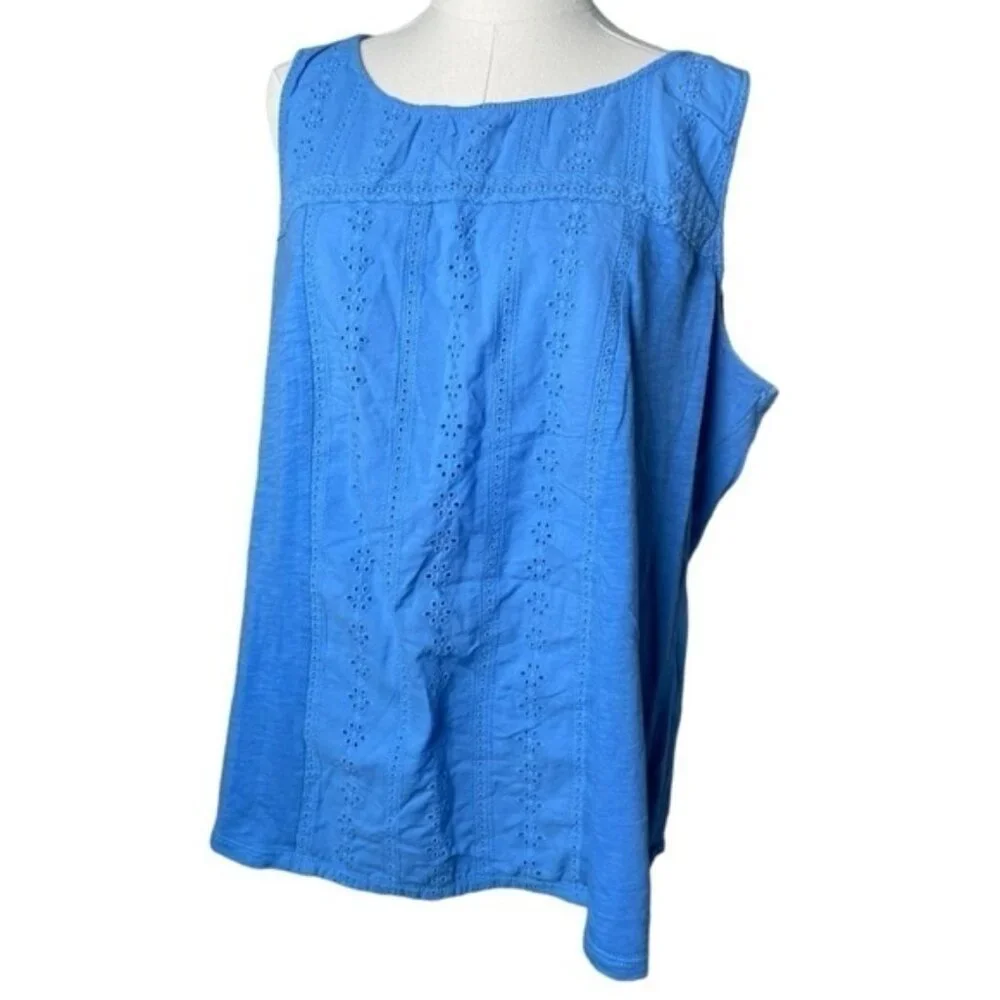 Rafaella XXL Tank Top Floral Sleeveless Shirts Blue Spring Summer Lightweight 2x - Picture 2 of 8